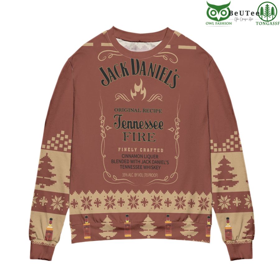 Jack Daniels Tennessee Fire Whisky Pine Tree Ugly Christmas Sweater