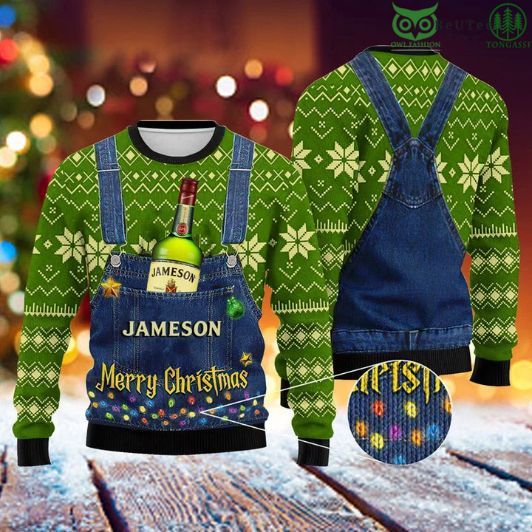 Jameson Whiskey Brand Merry Christmas Xmas Wool Knitted Ugly Sweater