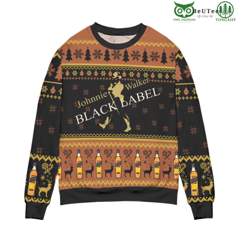 Johnnie Walker Black Label Pine Tree Reindeer Ugly Christmas Sweater