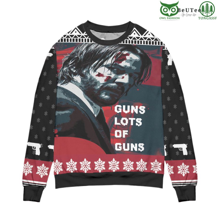 John Wick Guns Lots Of Guns Snowflake Pattern Ugly Christmas Sweater