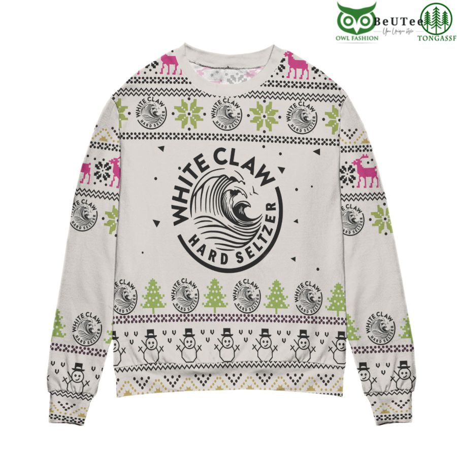 White Claw Hard Seltzer Snowman Pattern Ugly Christmas Sweater