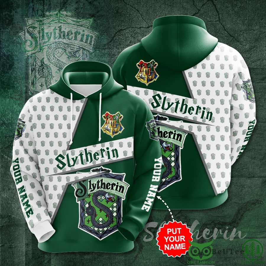Personalized Harry Potter Slytherin Green White 3D Hoodie 