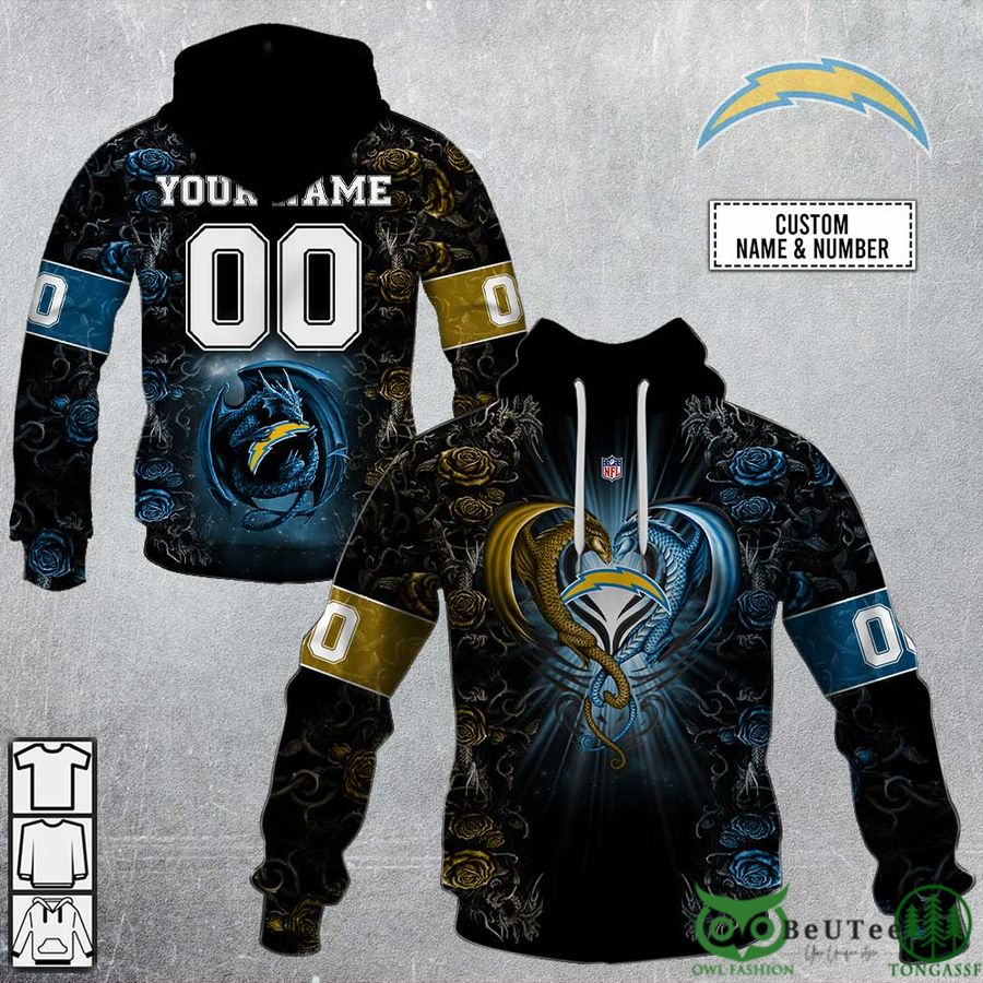 Personalized NFL Rose Dragon Los Angeles Chargers 3D Hoodie
