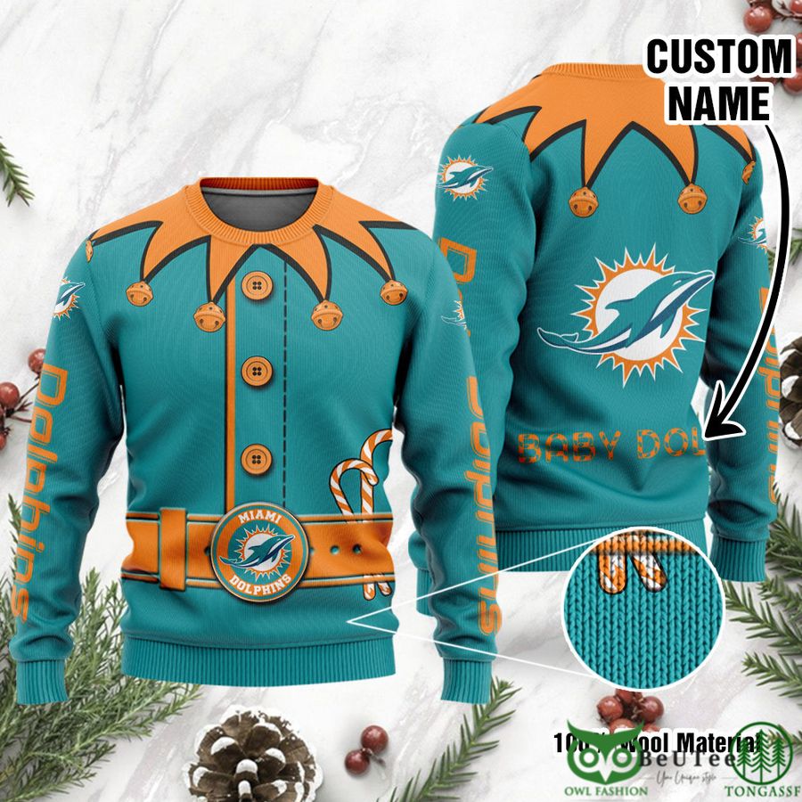 Miami Dolphins Ugly Sweater Custom Name NFL Football