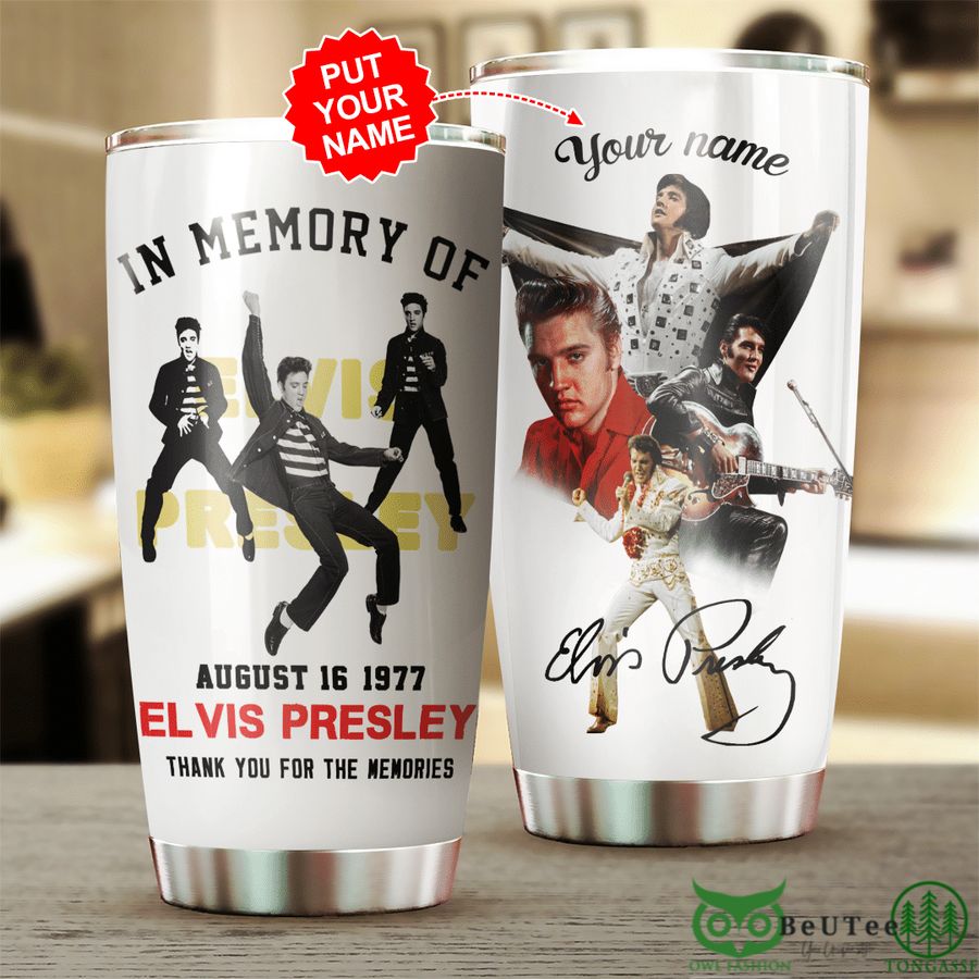 Custom Name Elvis Presley In Memory White Tumbler Cup