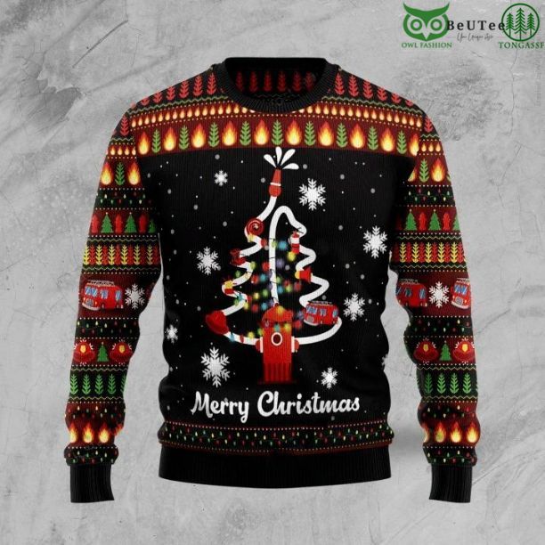Merry Christmas Firefighter Xmas Noel Pine Tree Ugly Sweater