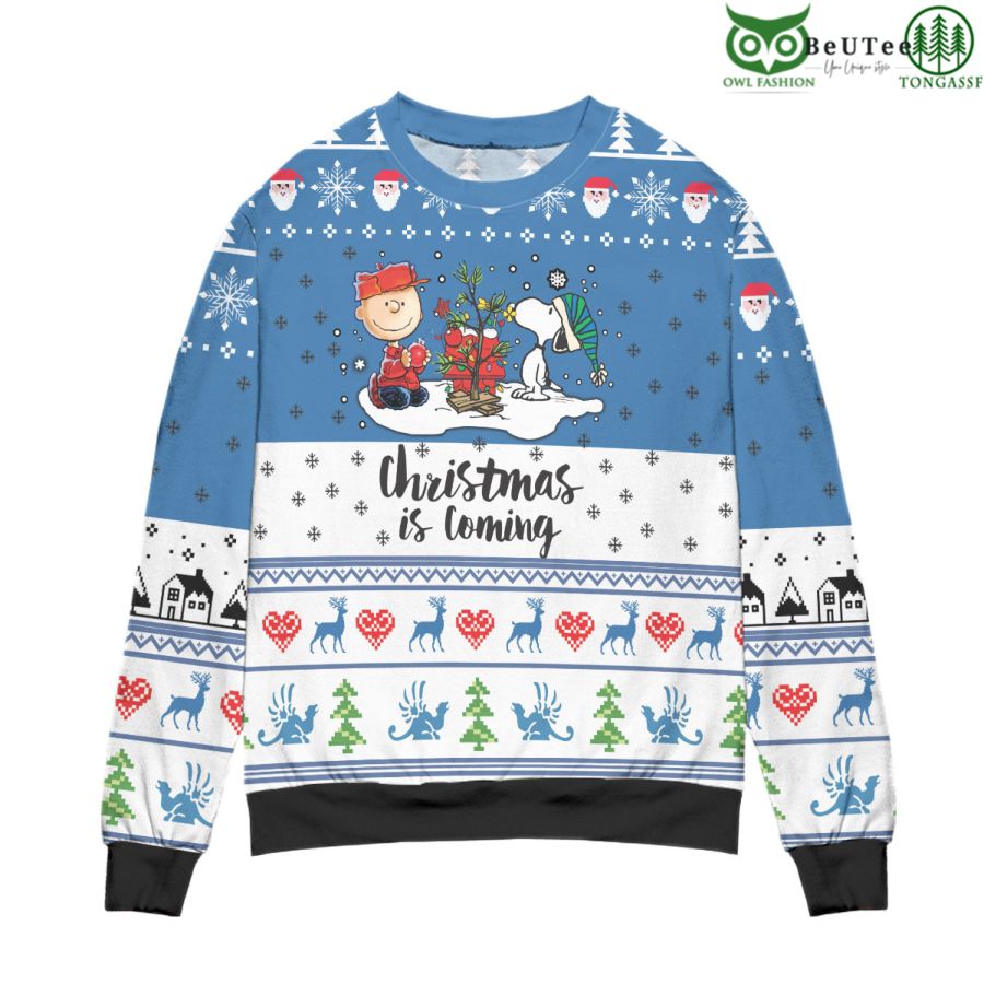 10 Snoopy Dog Christmas Is Coming Snowflake Ugly Christmas Sweater