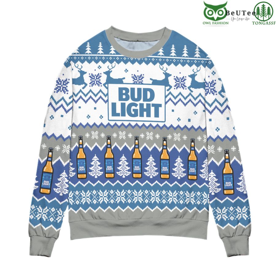 15 Pixel Bud Light Reindeer Snowflake Pattern Ugly Christmas Sweater