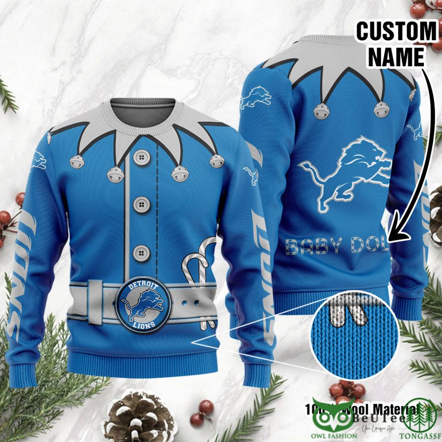 12 Detroit Lions Ugly Sweater Custom Name NFL Football