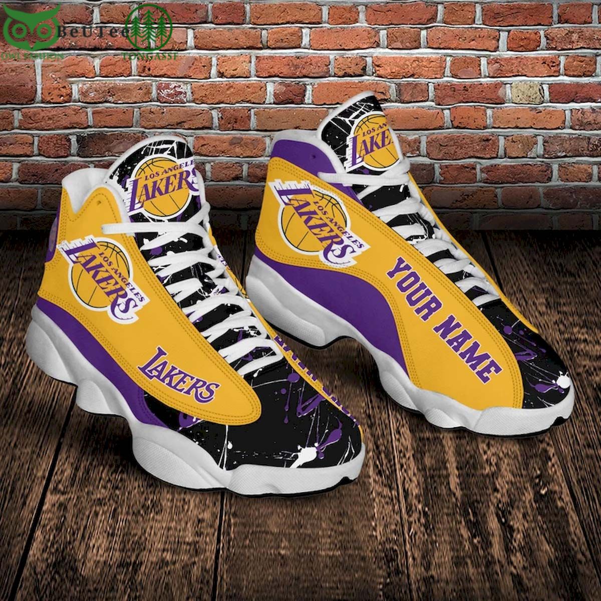 NBA Los Angeles Lakers Air Jordan 13 Lightning Custom Name Shoes