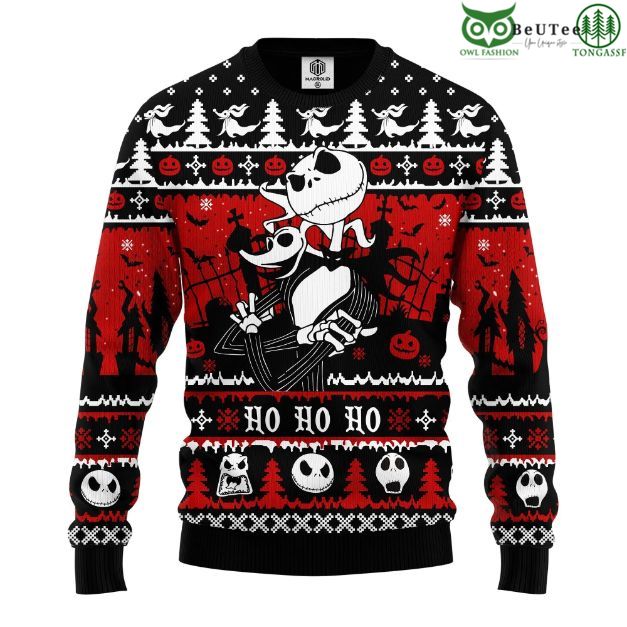 38 Jack And Zero Ho Ho Ho Nightmare Before Christmas Ugly Christmas Sweater