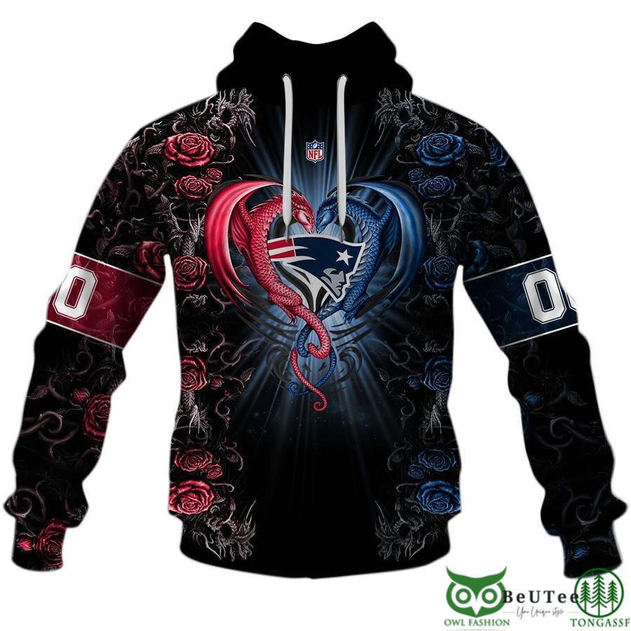 82 Personalized NFL Rose Dragon New England Patriots 3D Hoodie