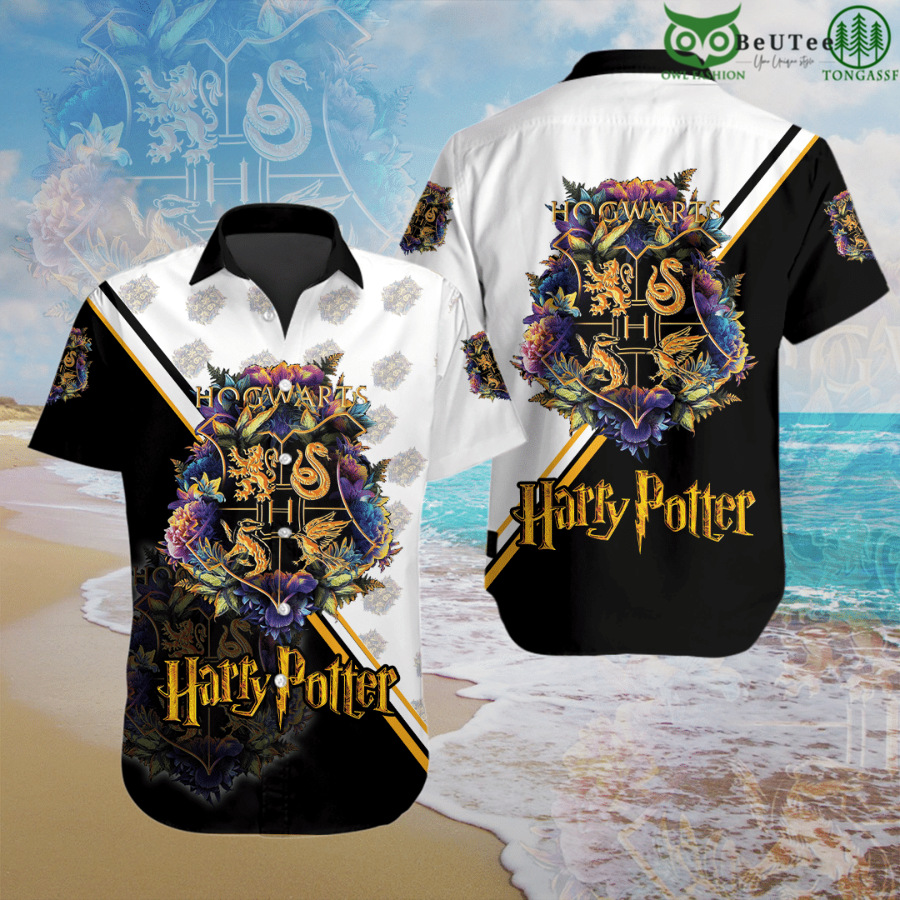 gWyyIMSj 42 Hogwarts School Four Houses Logo Harry Potter Hawaiian Shirt