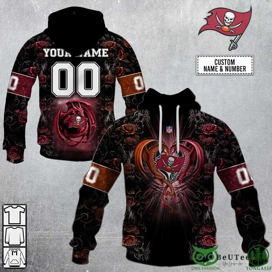 89 Personalized NFL Rose Dragon Tampa Bay Buccaneers 3D Hoodie