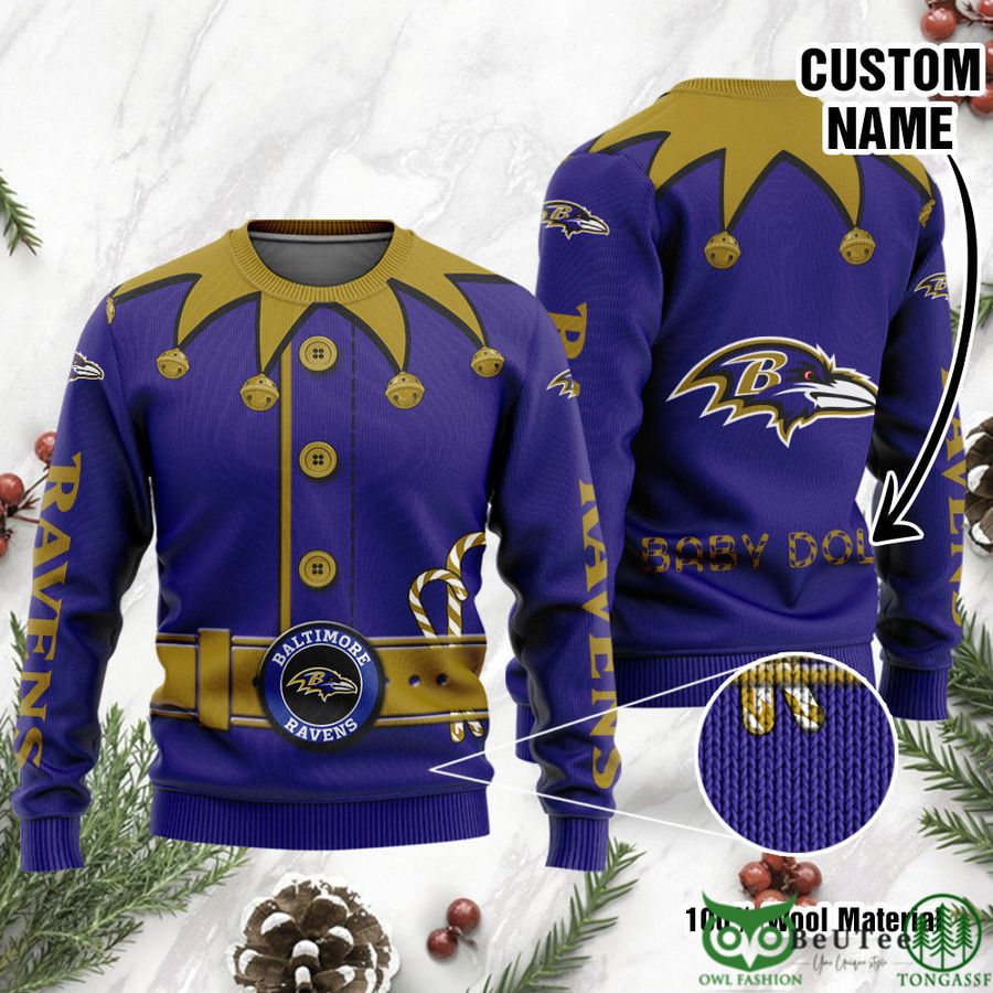 37 Baltimore Ravens Ugly Sweater Custom Name NFL Football