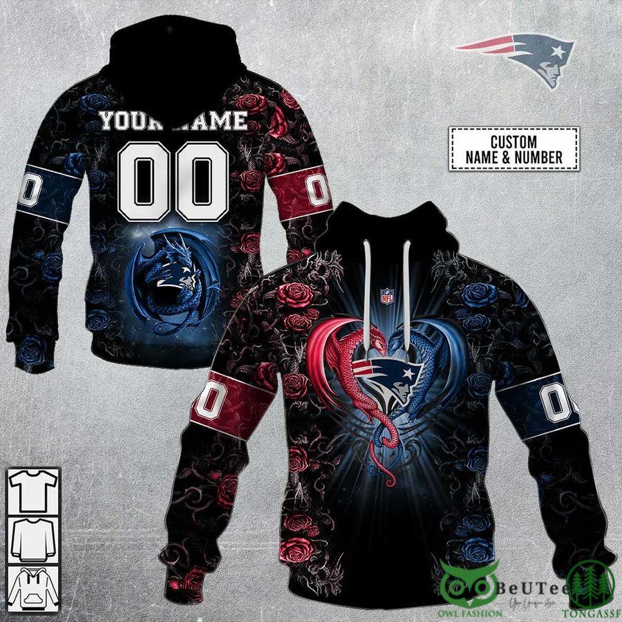 81 Personalized NFL Rose Dragon New England Patriots 3D Hoodie