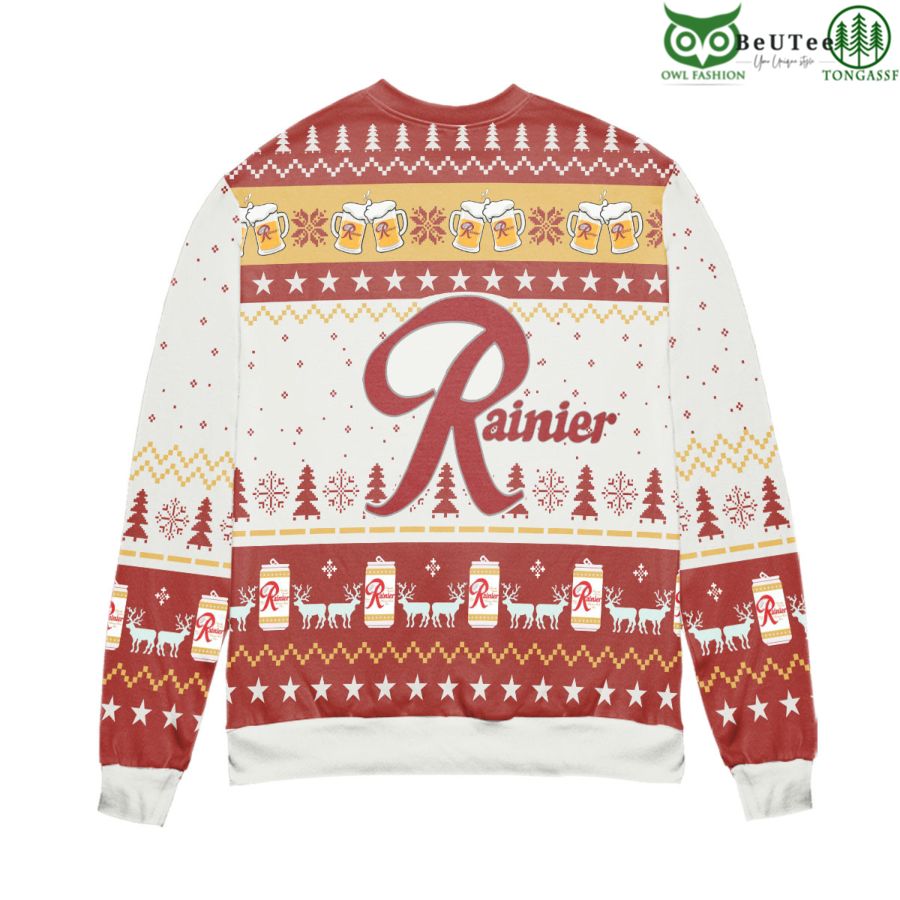 3 Rainier Beer Reindeer Pine Tree Pattern Ugly Christmas Sweater