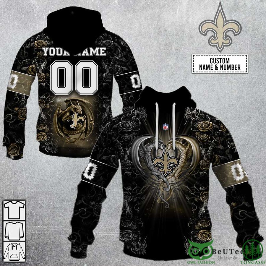 52 Personalized NFL Rose Dragon New Orleans Saints 3D Hoodie