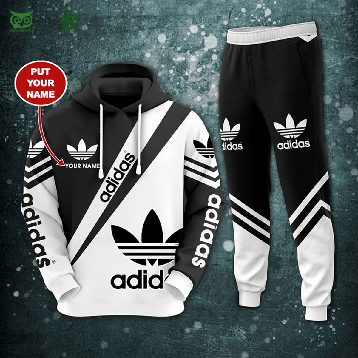 adidas famous sport brand black white personalized hoodie and pants 1 NuKY1
