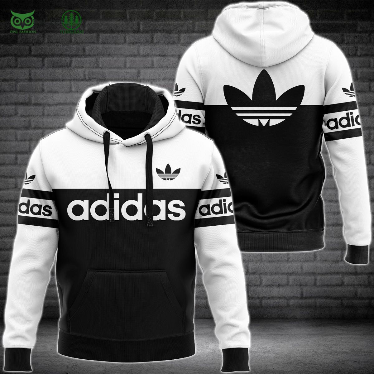 big logo name black white adidas hoodie and pants 1 I4KAG