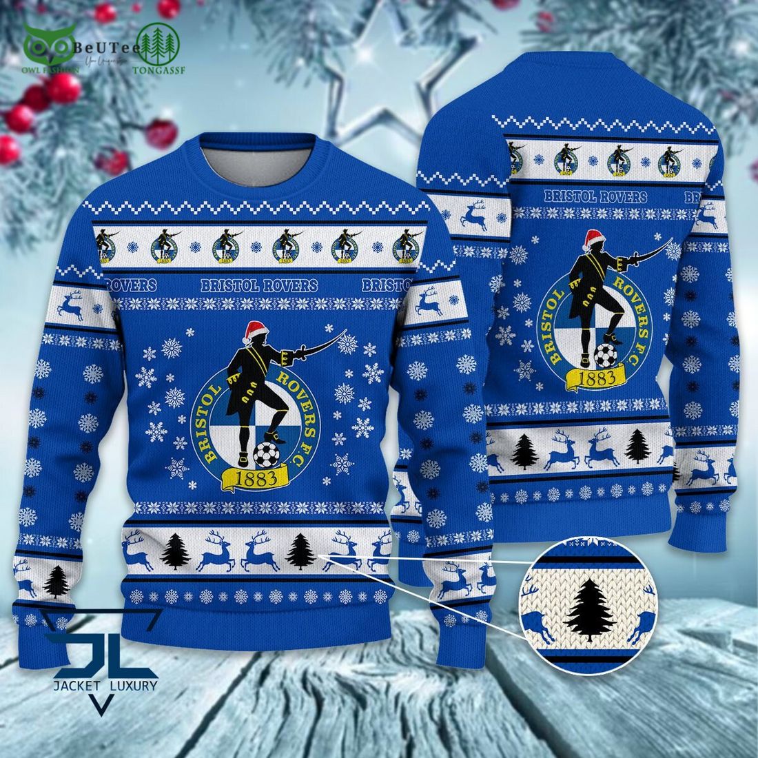 Bristol Rovers CU EFL Championship 3D Ugly Sweater Christmas