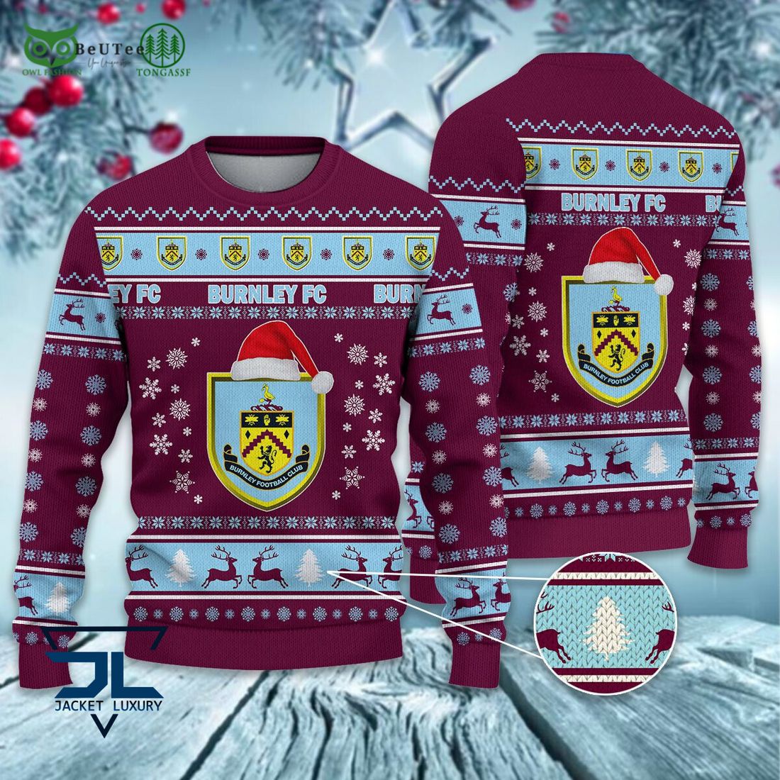 Burnley F.C CU EFL Championship 3D Ugly Sweater Christmas