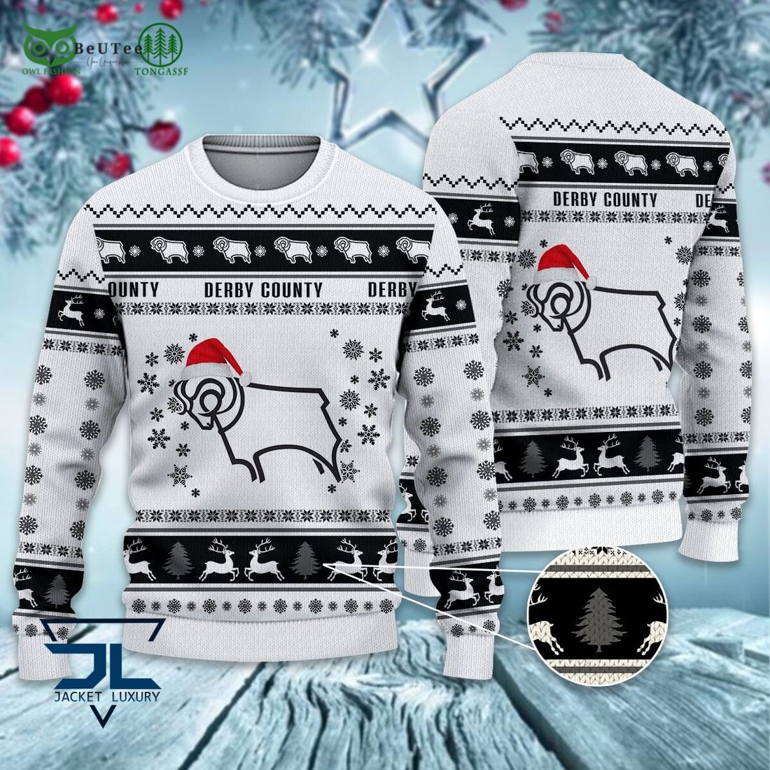 Derby County CU EFL Championship 3D Ugly Sweater Christmas