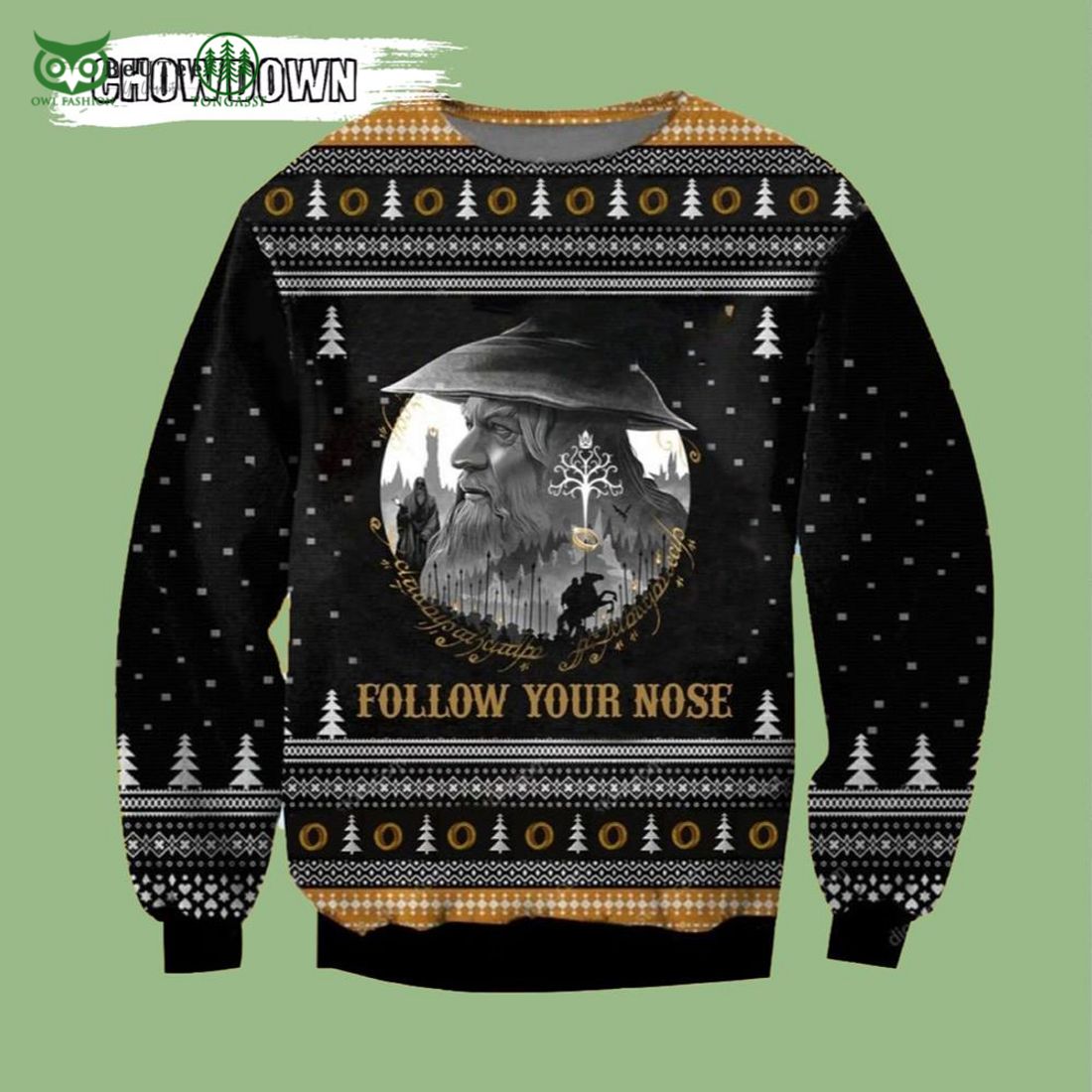 follow your nose lord of the rings ugly christmas sweater 1 07t2I