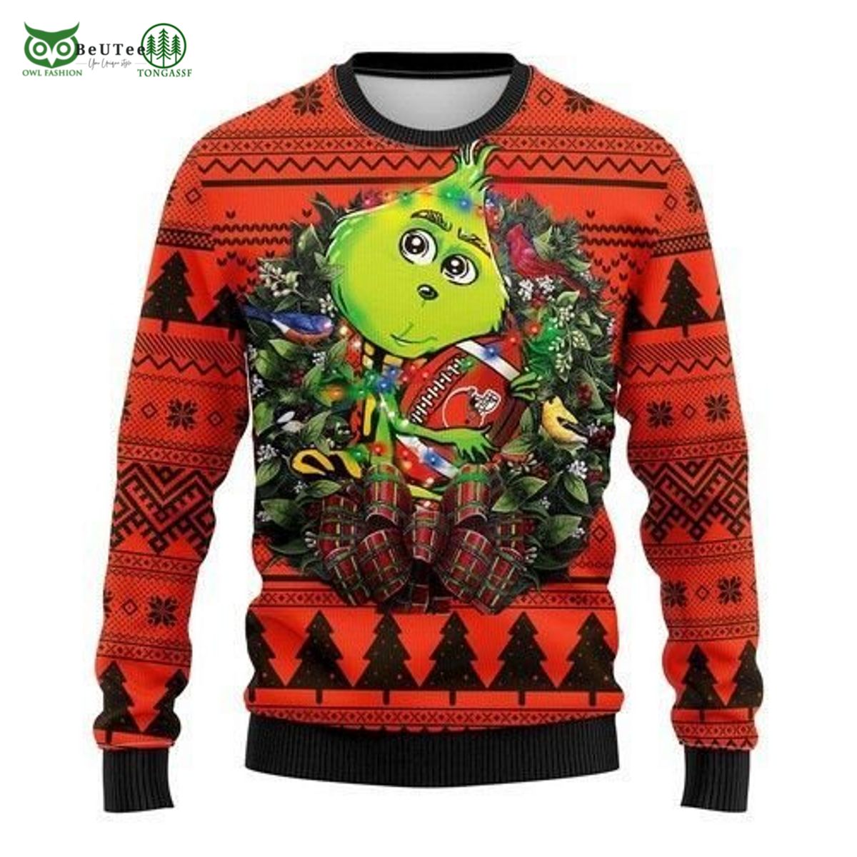 grinch hug cleveland browns nfl christmas ugly sweater 1 tZNpE