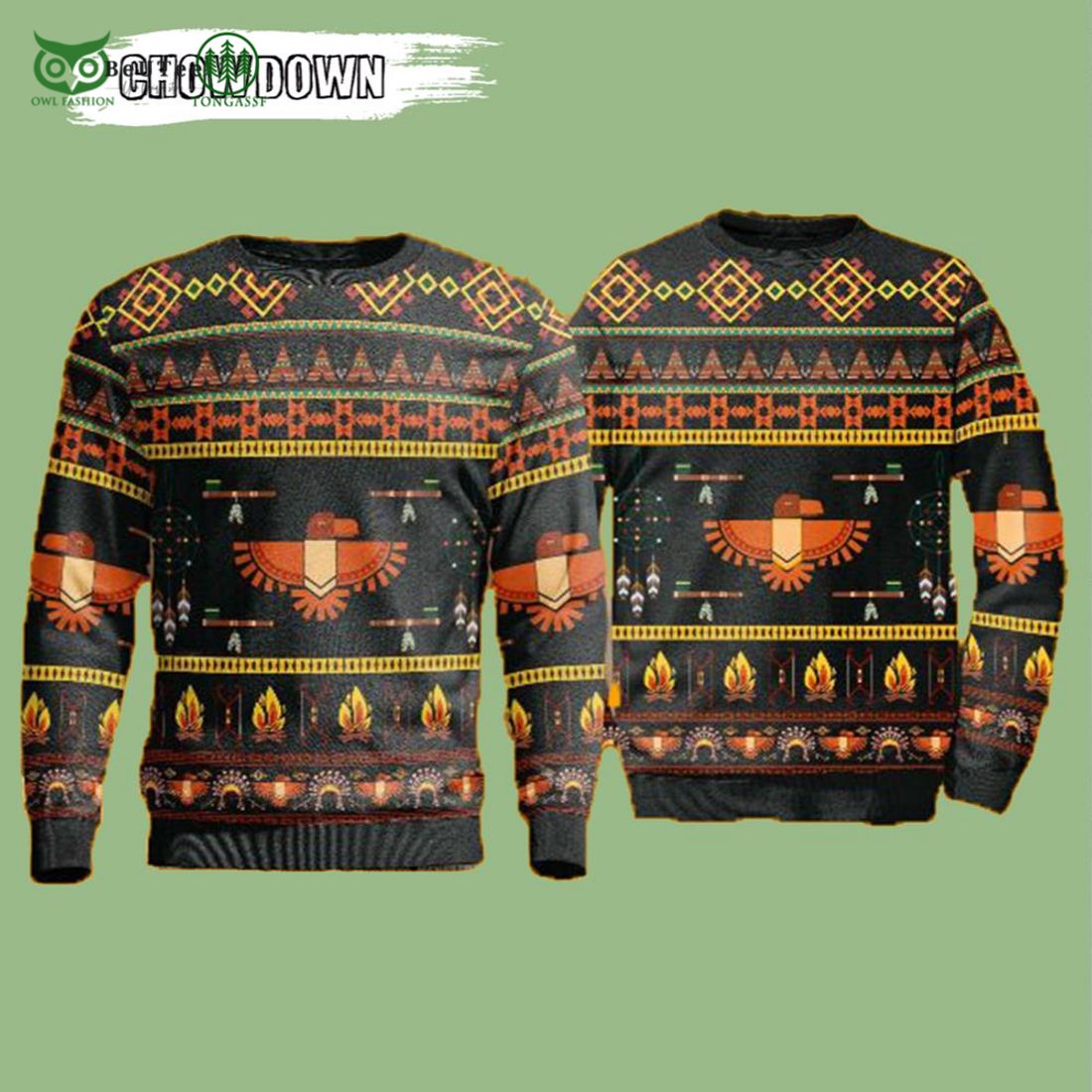 indigenous people tribe cowboy christmas gift 3d ugly christmas sweater 1 Fz0kz