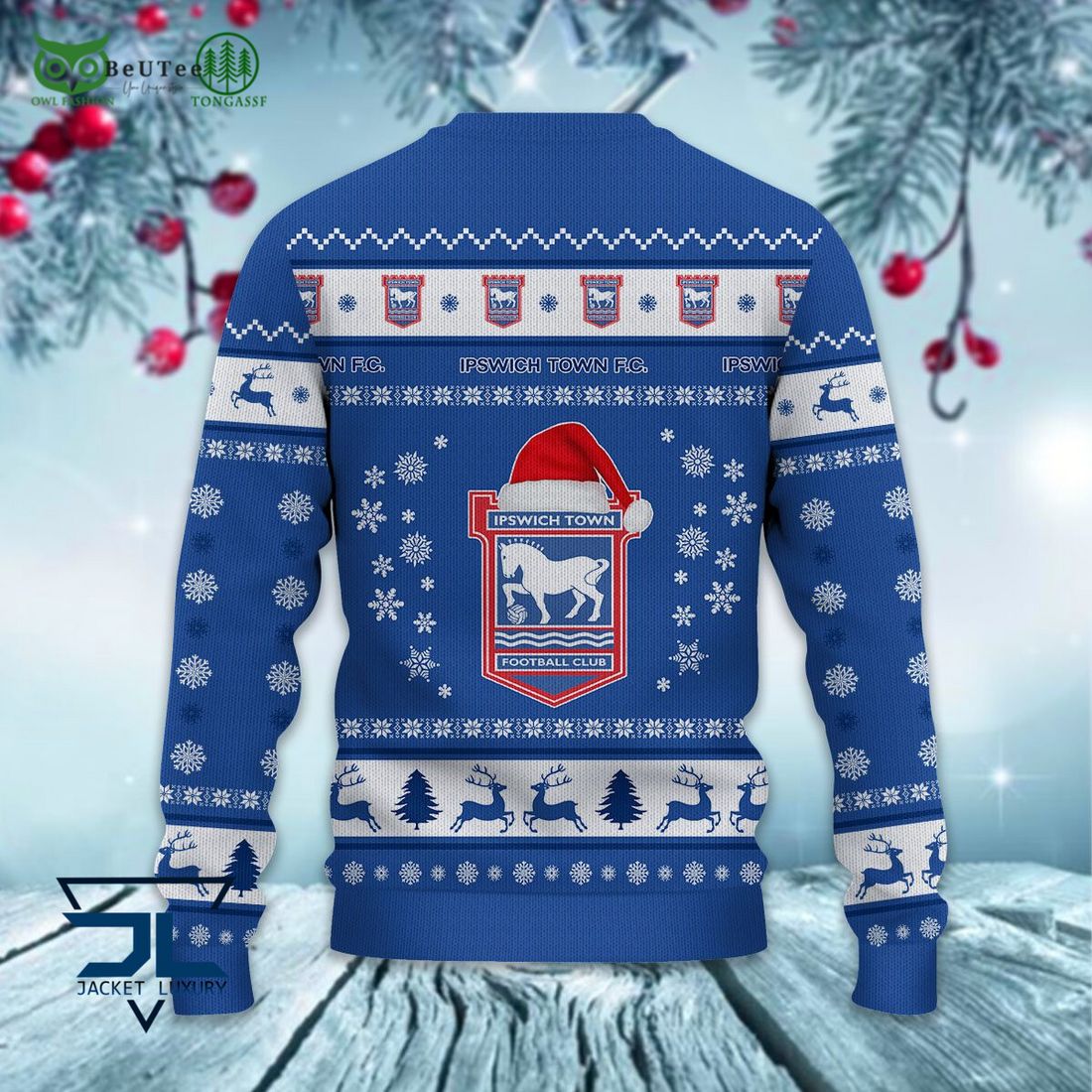 Cardiff City FC EFL Logo Santa Hat Reindeer Ugly Christmas For