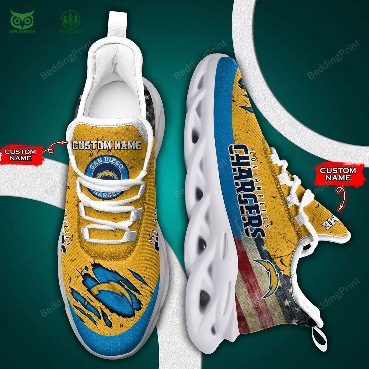 los angeles chargers nfl premium personalized max soul shoes 1 Yv05w