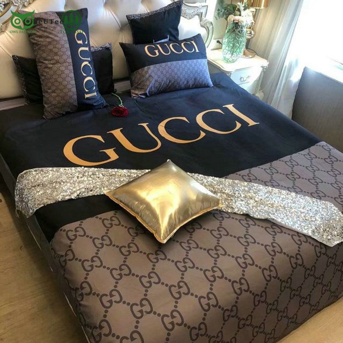 luxury gucci brown monogram twinkle bedding set 1 2ycBK
