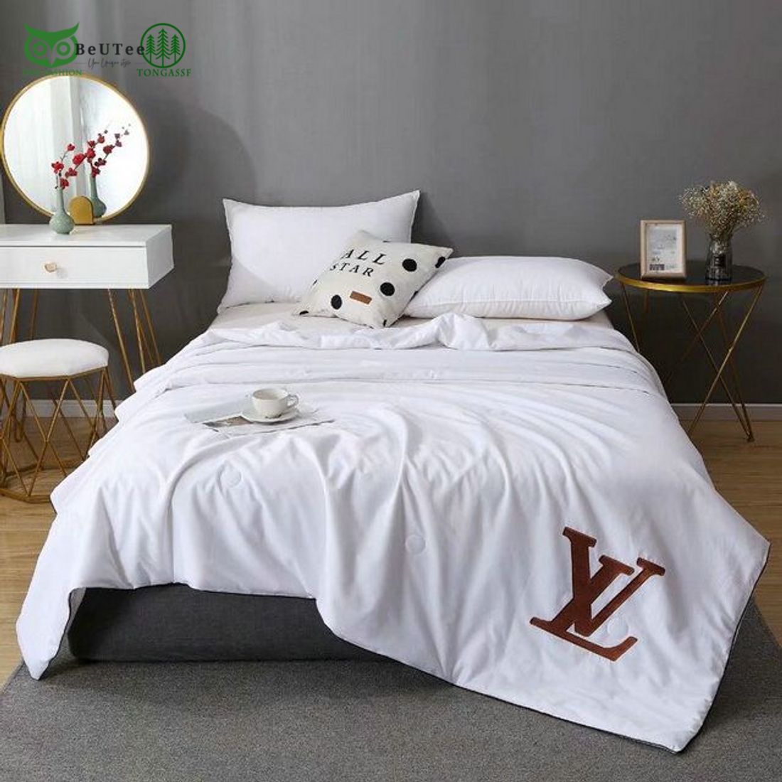 LV Louis Vuitton White Luxury Brand Bedding Set - Owl Fashion Shop