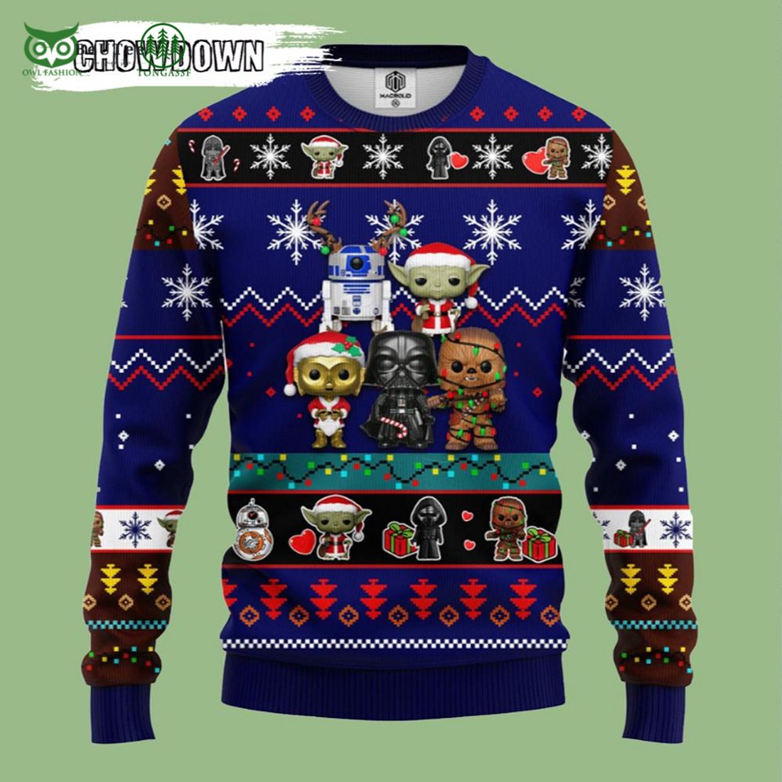 noel gifts star wars chibi cute characters blue ugly christmas sweater 1 3ED72
