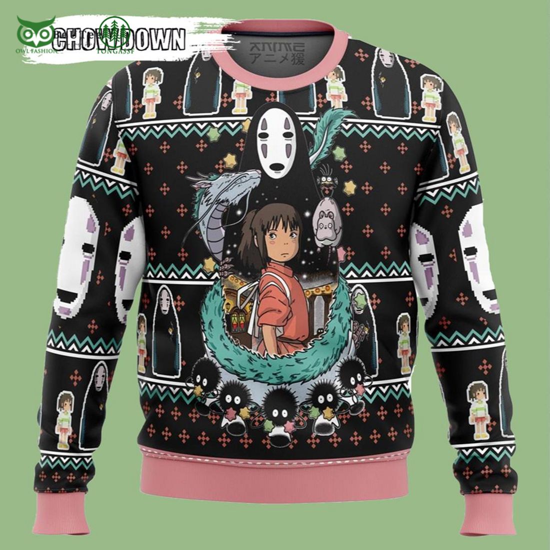 spirited away anime characters foreman ogino ugly christmas sweater 1 w3Hbr