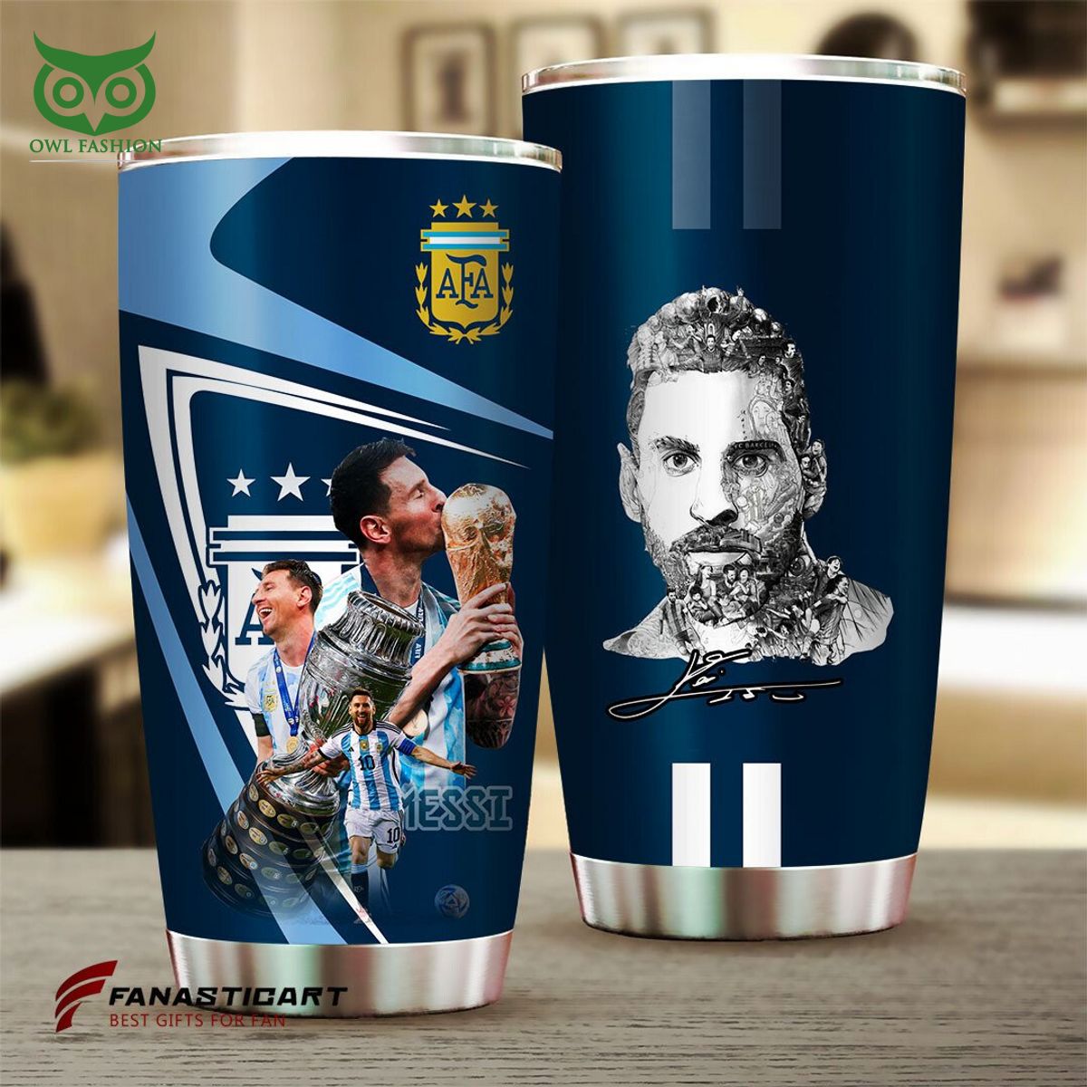 lionel messi the football king argentina captain tumbler cup 1 tirIr