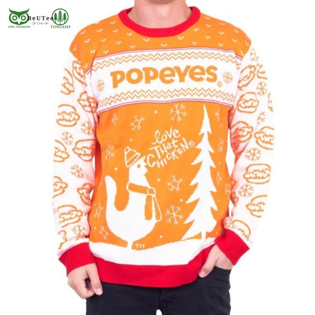 popeyes fast food love that chicken ugly christmas sweater 1 QMOod