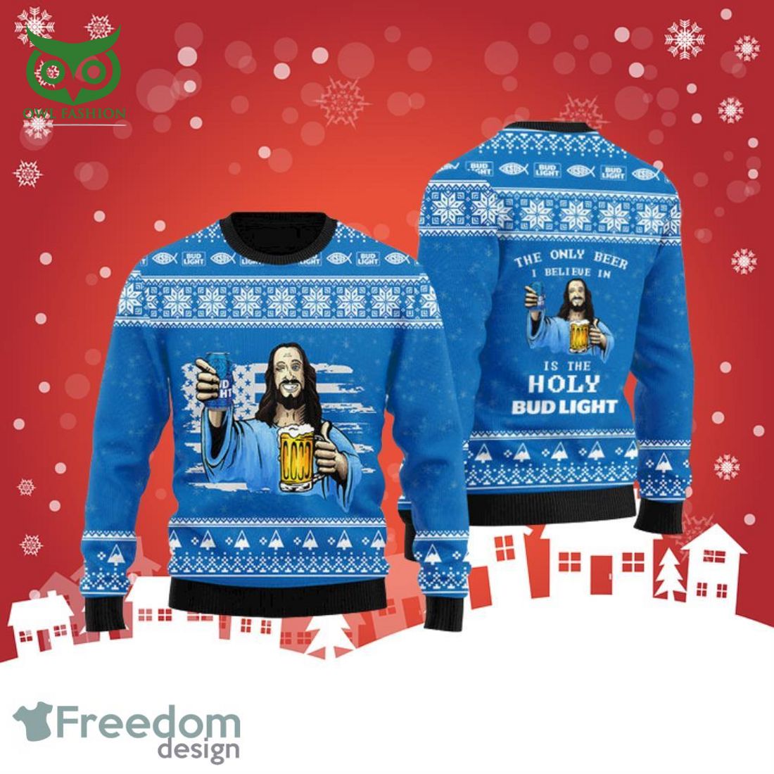 the only beer i believe in is bud light christmas ugly sweater 1 0ElOA