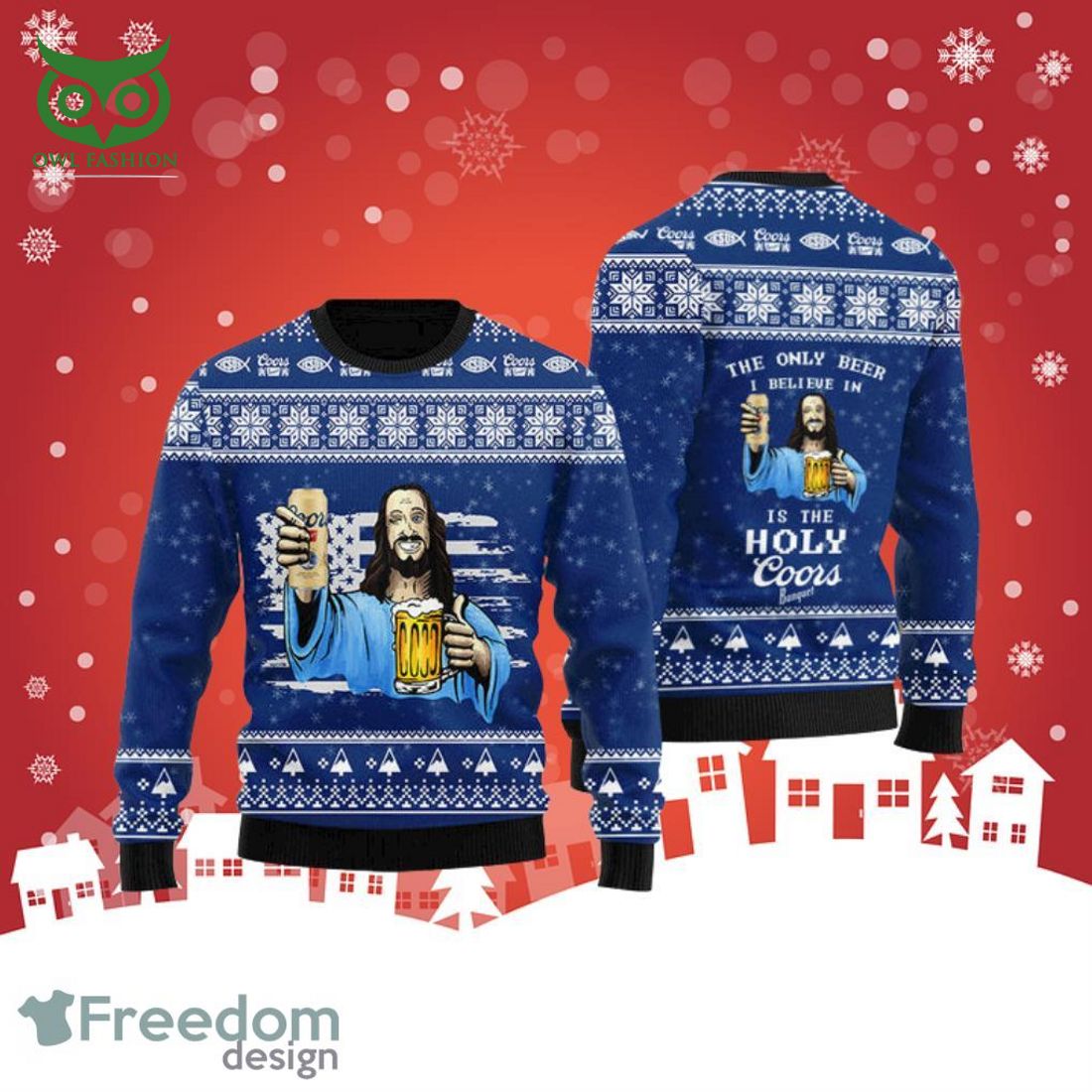 the only beer i believe in is coors banquet printed christmas ugly sweater 1 SyoLp