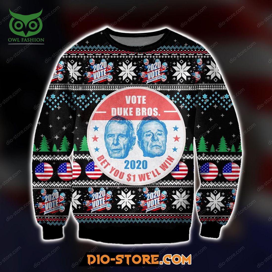 vote duke bros 2020 3d print ugly christmas sweater sweatshirt christmas 1 iC7kl