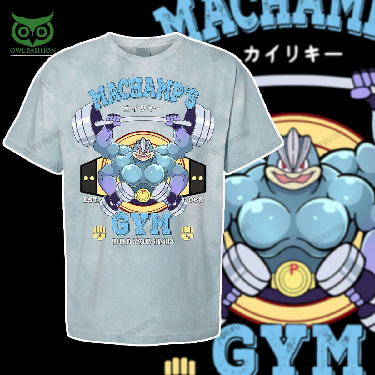 machamp gym pokemon anime blue custom 3d t shirt 1 uXeCN