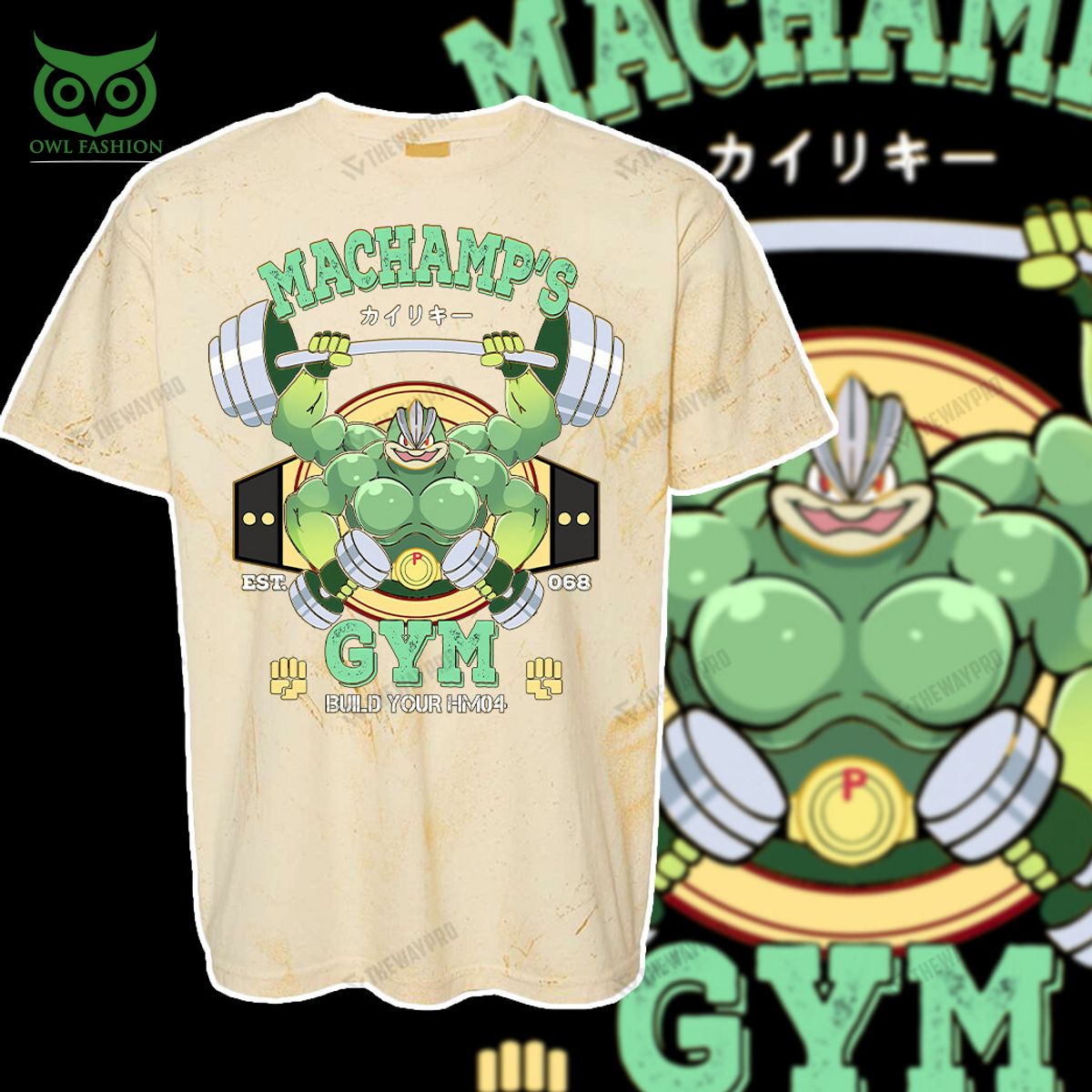 machamp gym pokemon anime green custom 3d t shirt 3 TXbcT