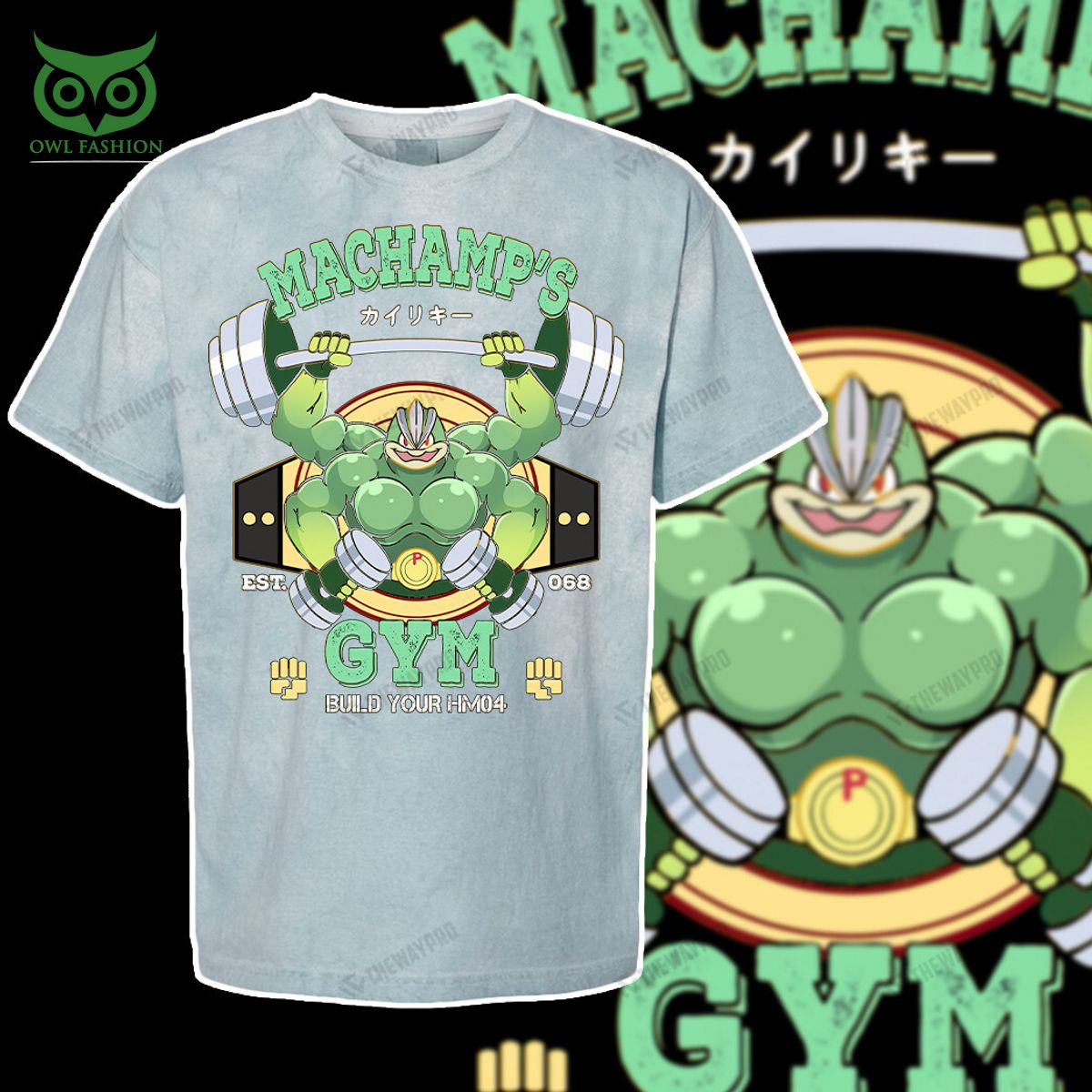 machamp gym pokemon anime green custom 3d t shirt 5 Q3OK0