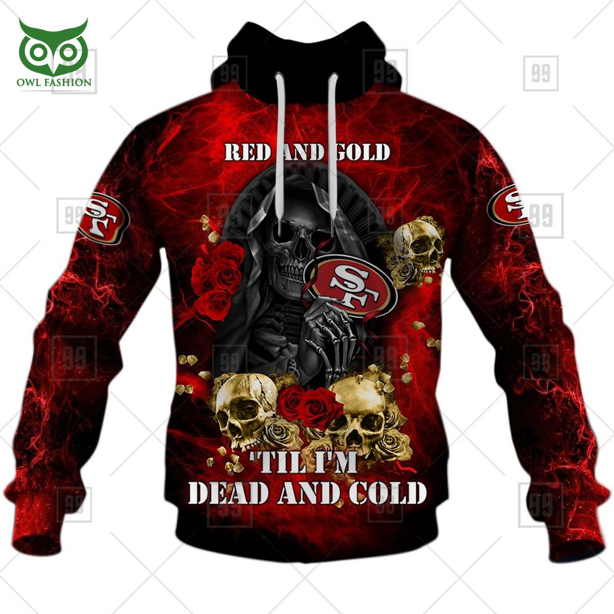 nfl san francisco 49ers fire skull red and gold 3d hoodie shirt longsleeve 2 byLp3