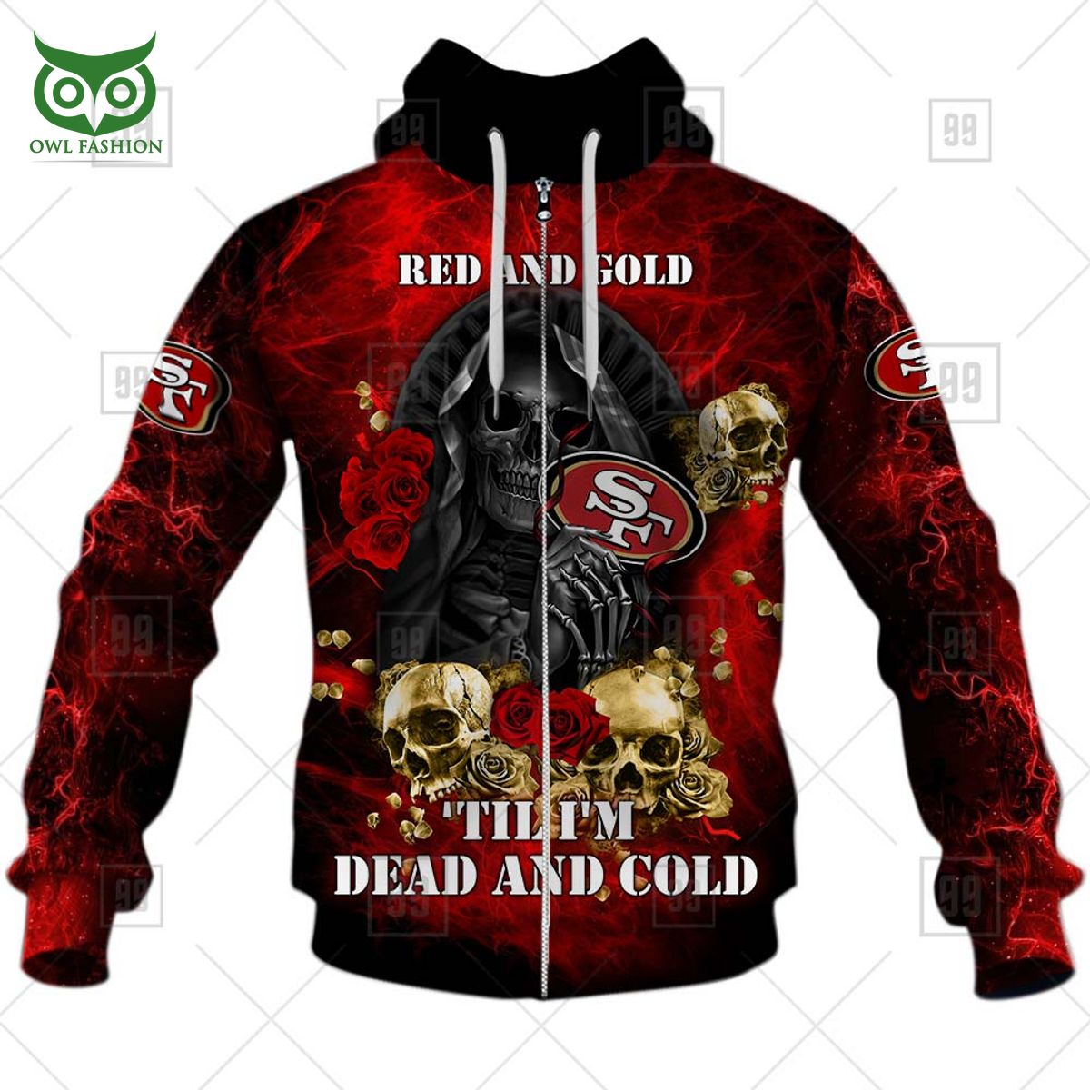 nfl san francisco 49ers fire skull red and gold 3d hoodie shirt longsleeve 5 bWPpA