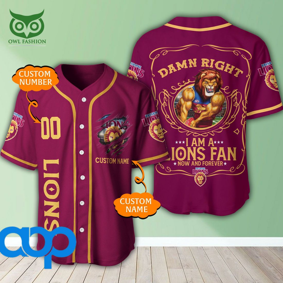 personalized damn right brisbane lions 3d baseball jersey afl mascot 1 O064w