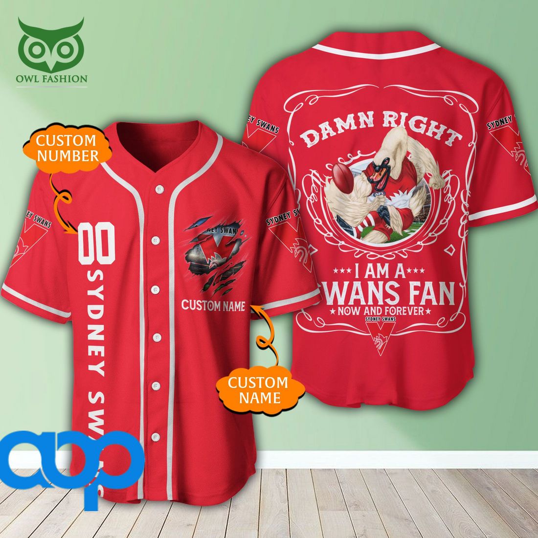 Personalized Damn Right Sydney Swans 3D Baseball Jersey AFL Mascot ...