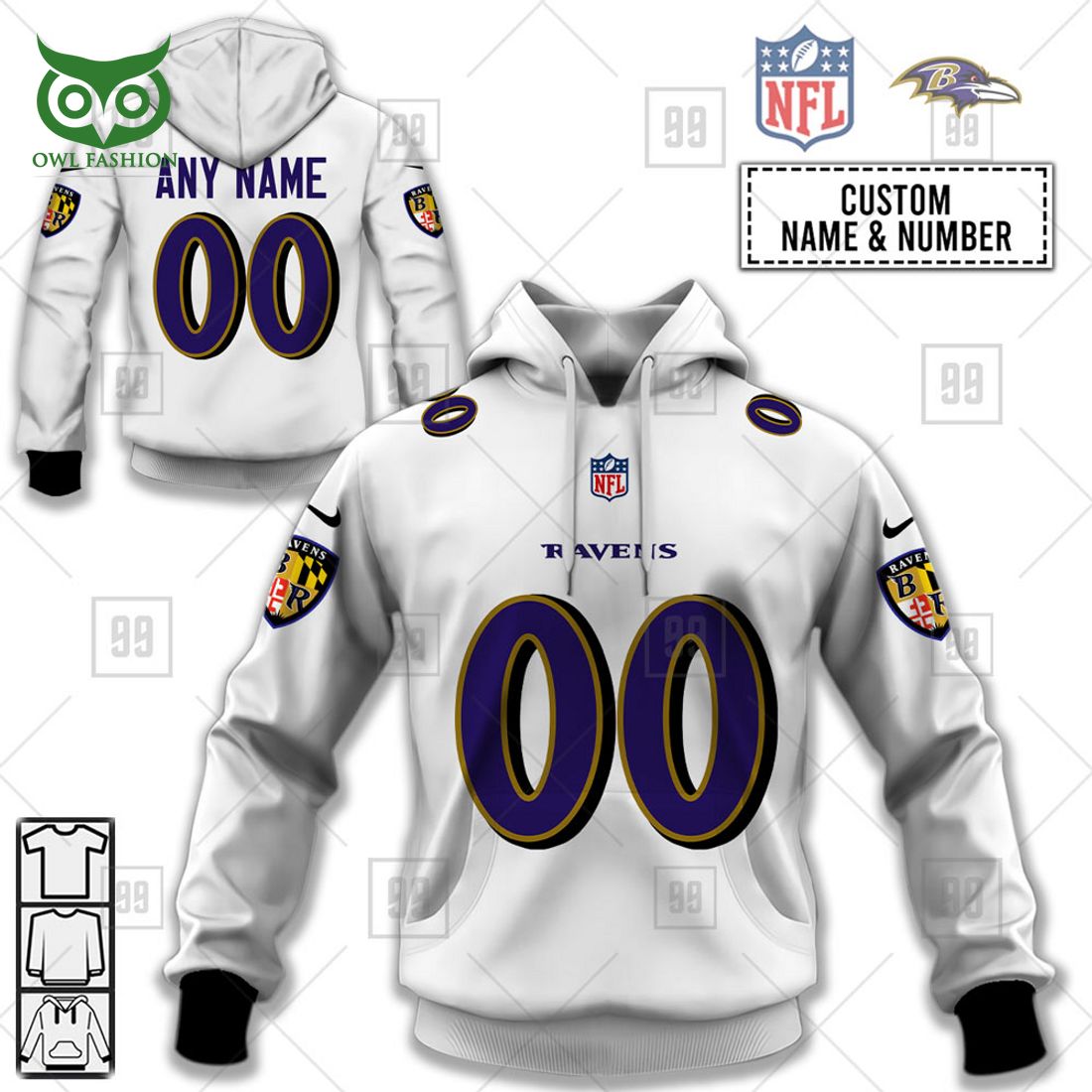 Personalized NFL Baltimore Ravens Road 3D Printed Hoodie T-shirt Sweatshirt