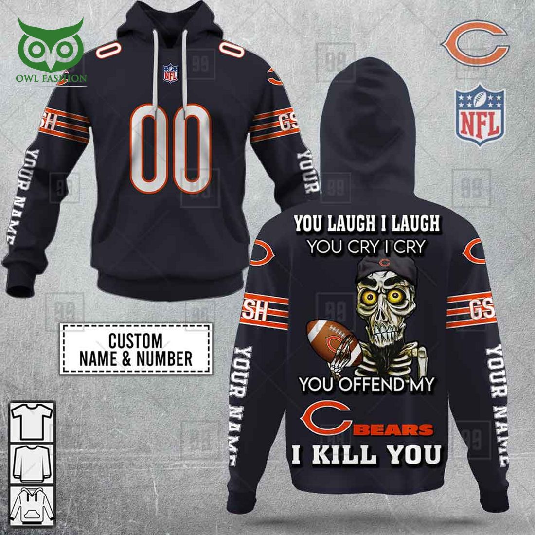 personalized nfl chicago bears you laugh i laugh jersey hoodie 1 z3nii